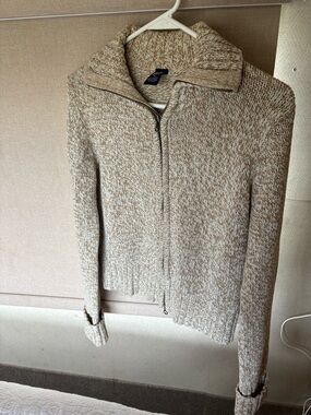 GAP Beige Marled Knit Zip Cardigan
